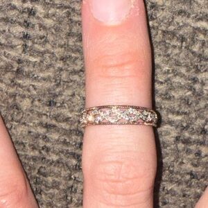 pave diamond art deco half eternity band ring in 14K gold.